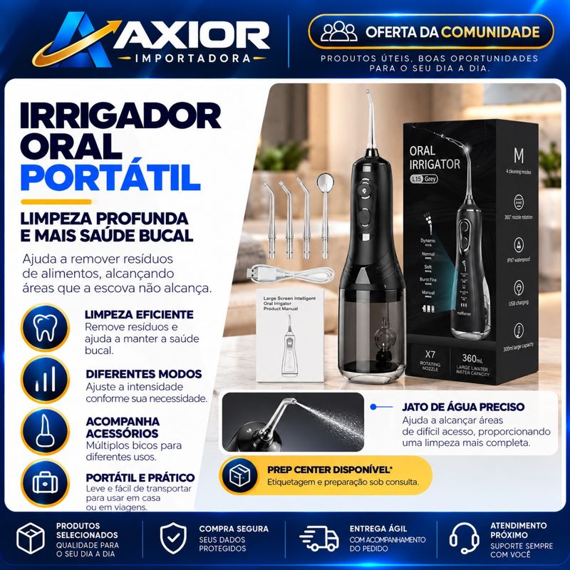 Irrigador oral portátil com acessórios