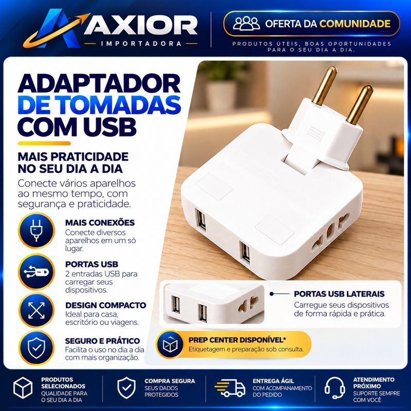 Adaptador de tomadas com USB