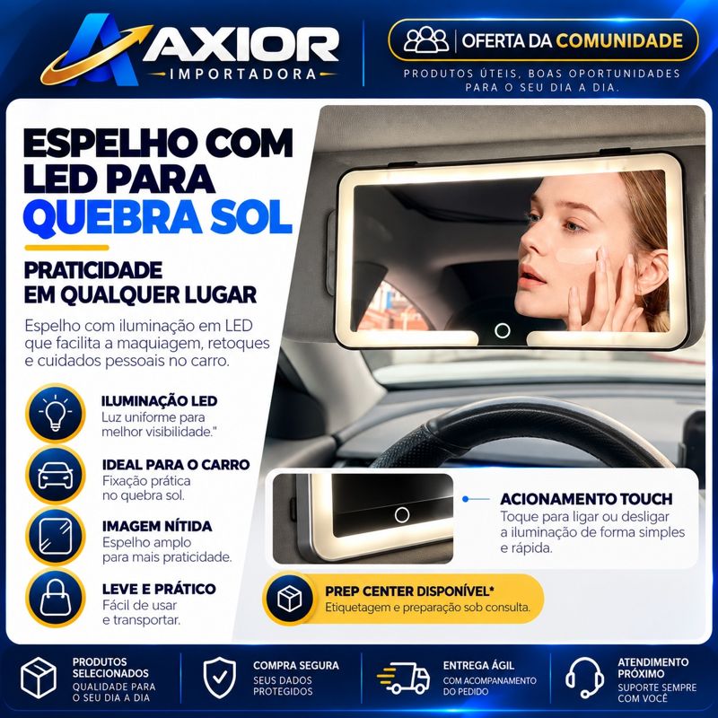 Espelho com LED para carro