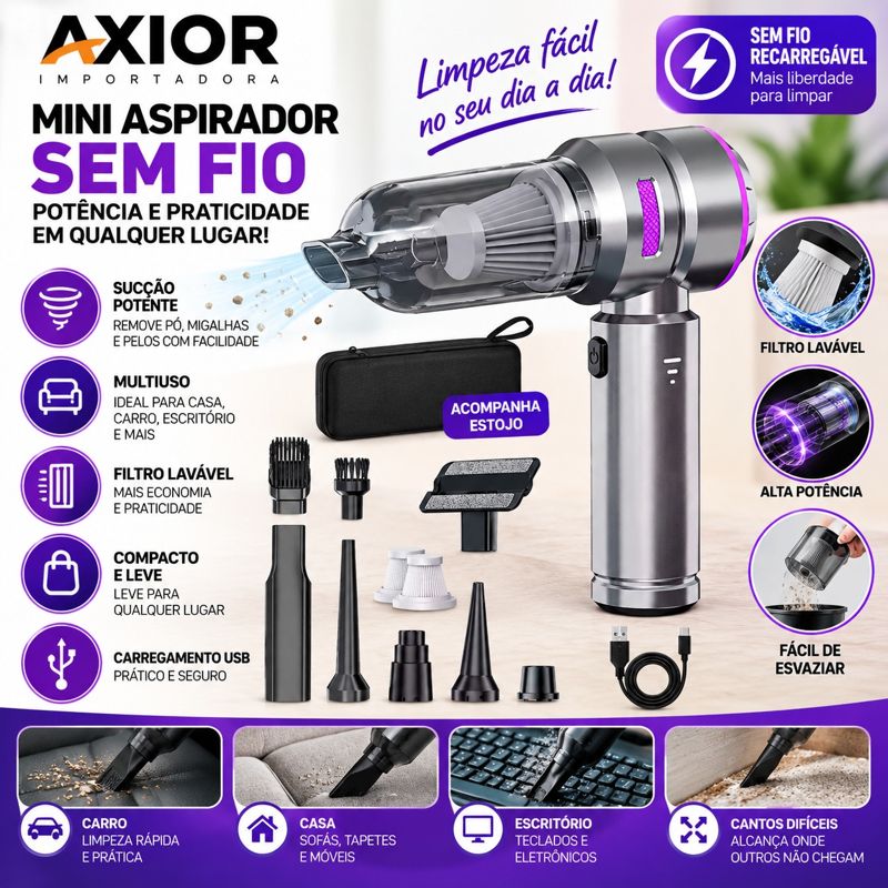 Mini aspirador sem fio