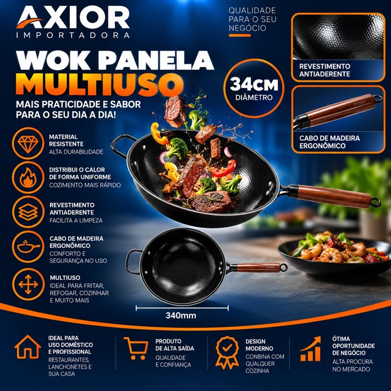 Frigideira wok funda multiuso 34cm