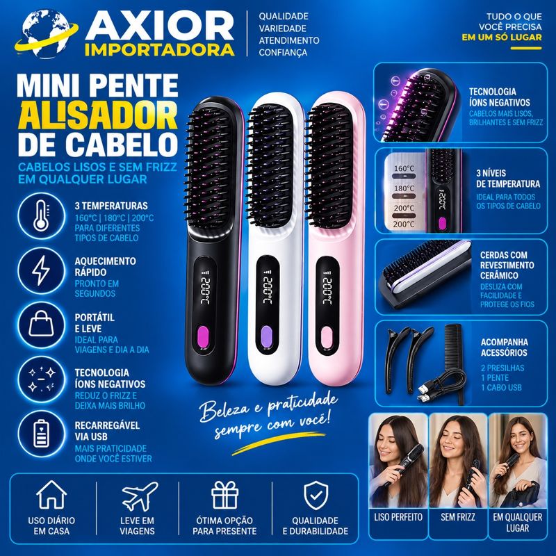 Mini pente alisador de cabelo