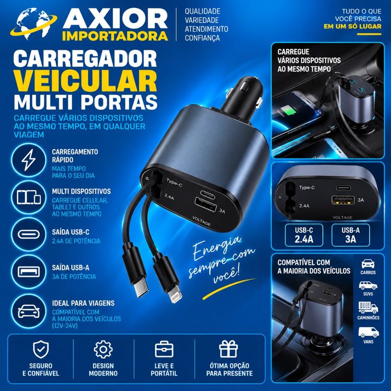 Carregador veicular multi portas
