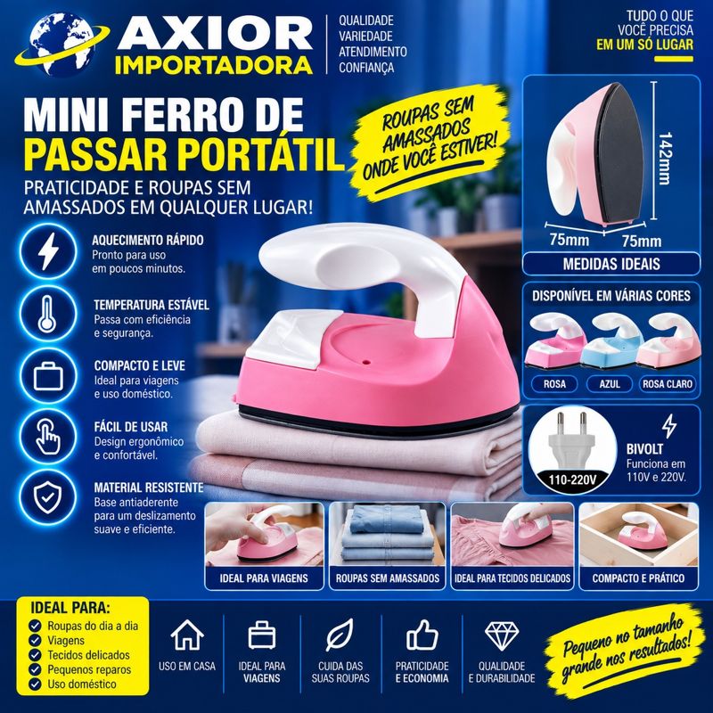 Mini ferro de passar roupas portátil bivolt