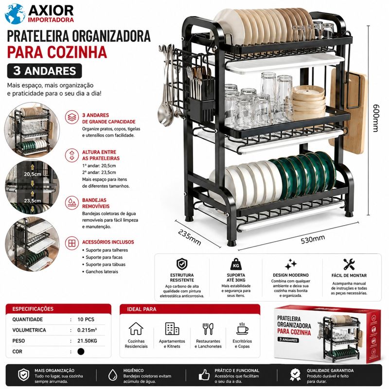 Escorredor de louça 3 andares