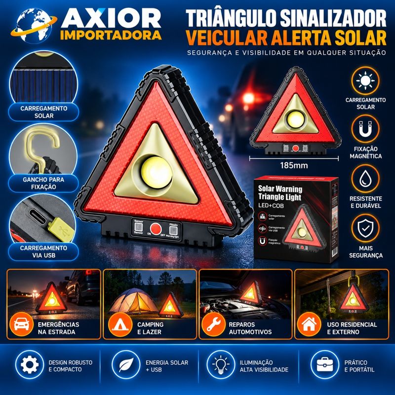 Triangulo sinalizador veicular alerta solar