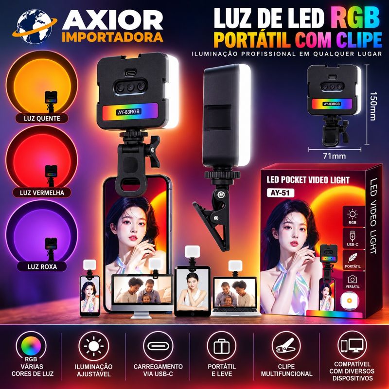 Luz de LED RGB portátil com clip