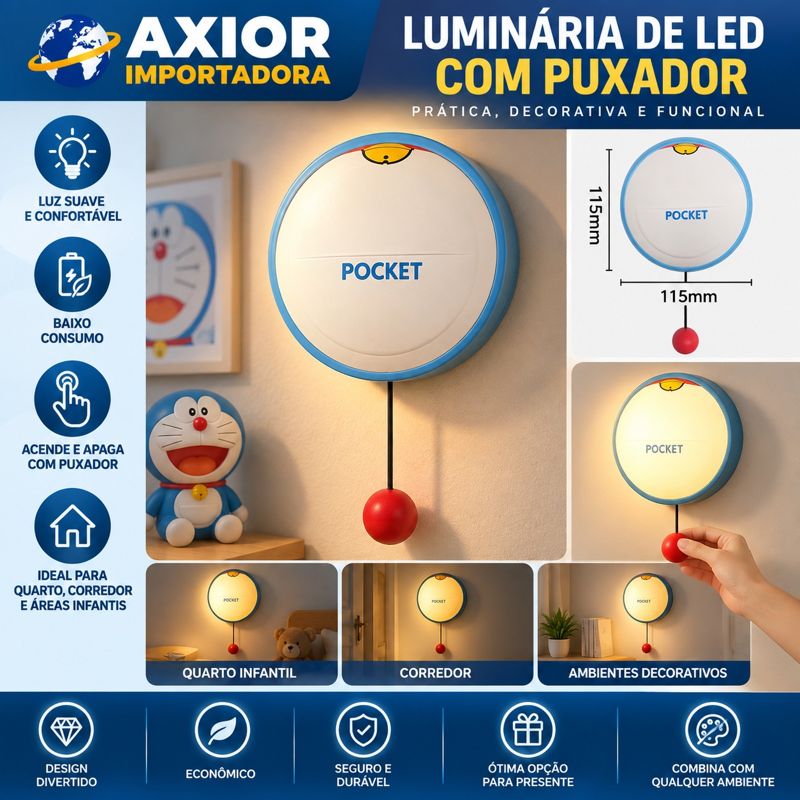 Luminária LED com puxador para quarto infantil
