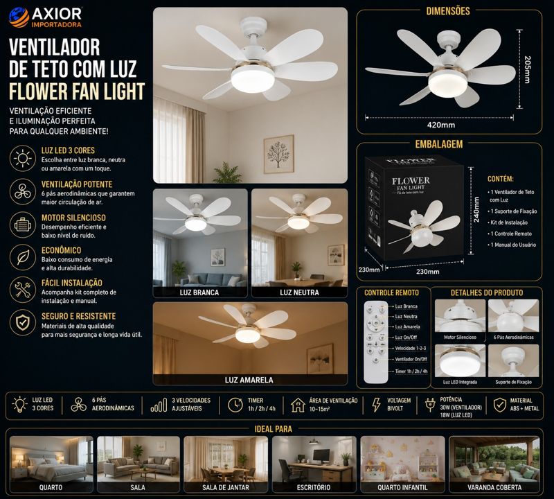 Ventilador de teto e27