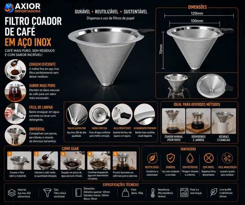 Filtro coador de café inox