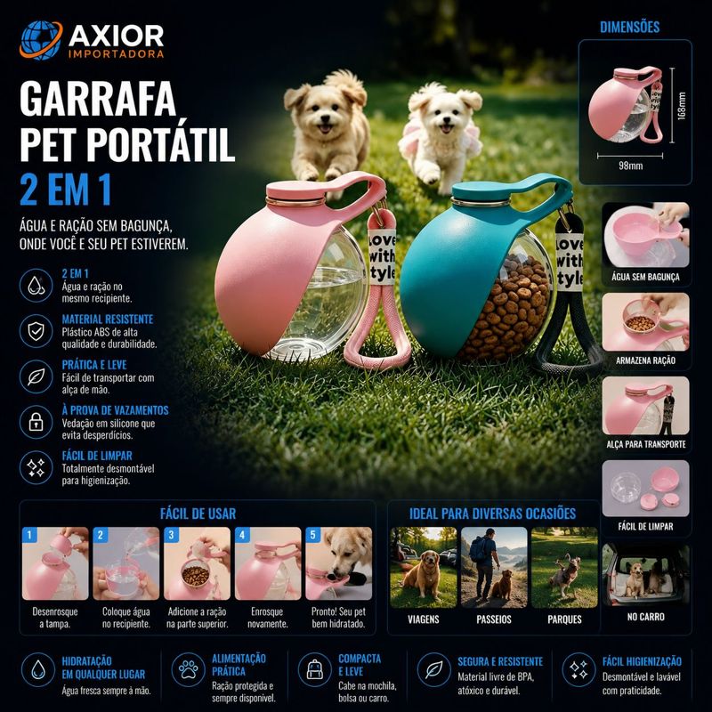 Garrafa pet portátil 2 em 1