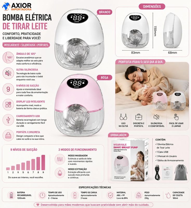 Bomba elétrica extratora de leite materno