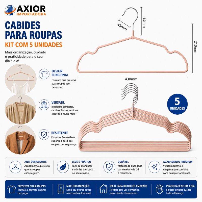 KIT 5 cabides para roupas