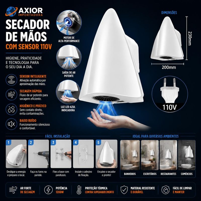 Secador de mãos 110v com sensor