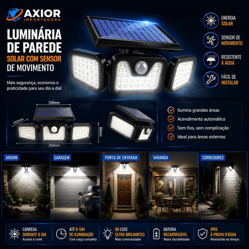 Luminária solar de parede com sensor de movimento