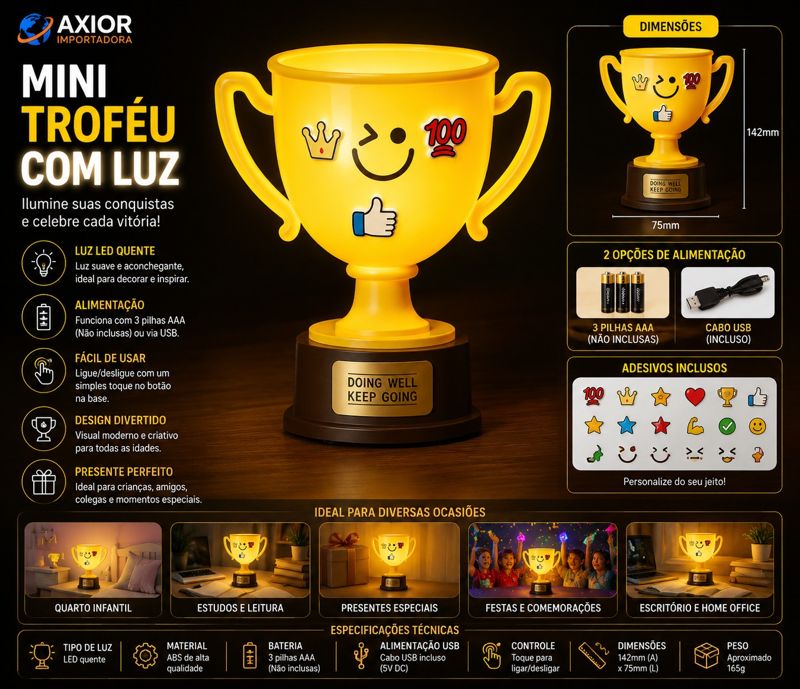 Mini troféu com luz