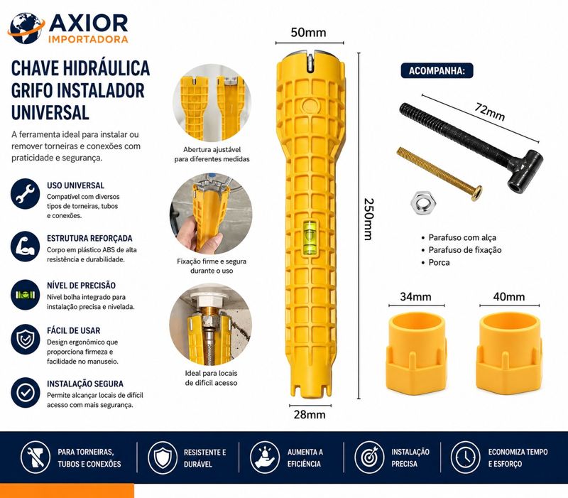 Chave hidráulica com grifo instalador universal
