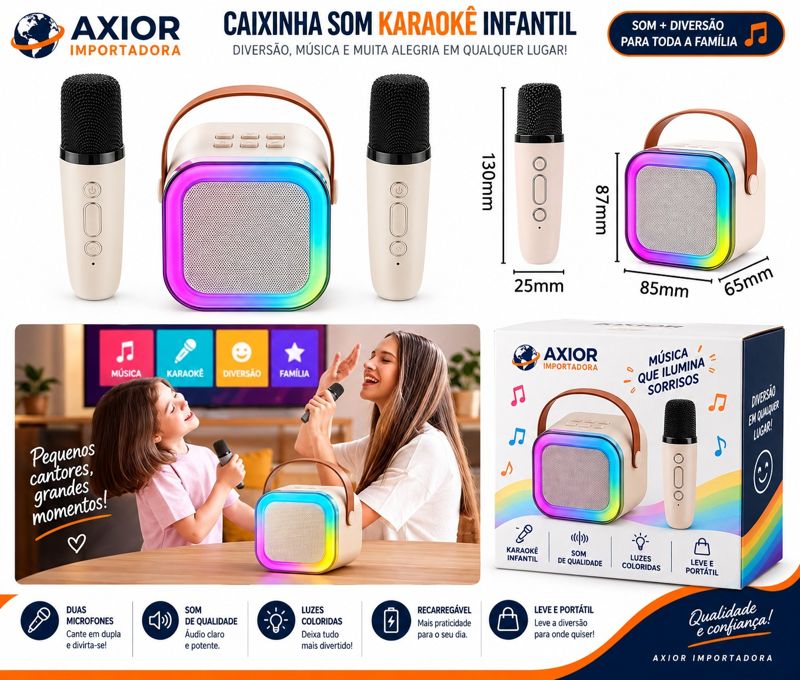 Caixinha de som infantil com 2 microfones