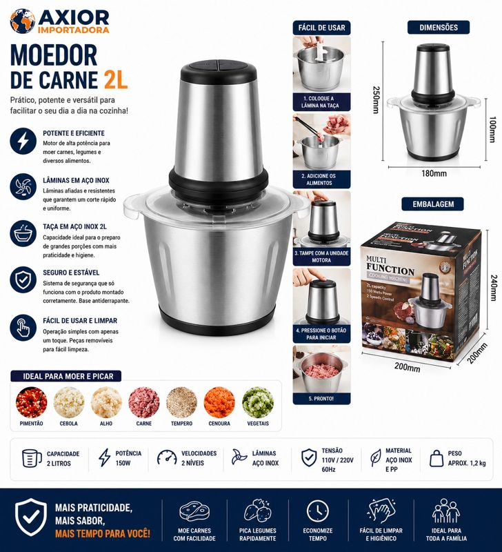 Moedor de carne elétrico 110v 850w