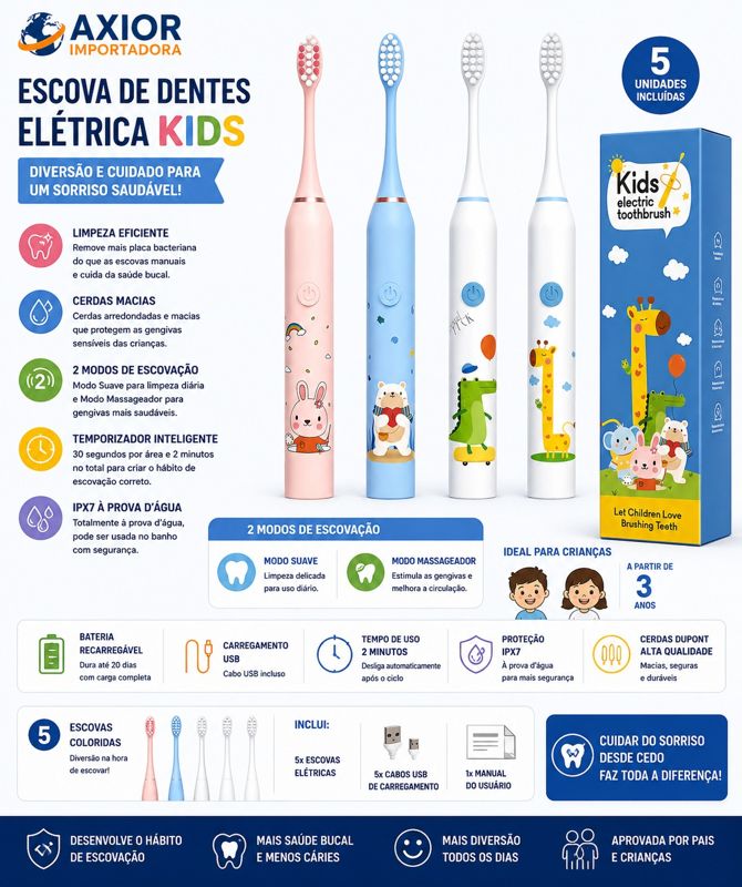 Escova de dentes elétrica para crianças