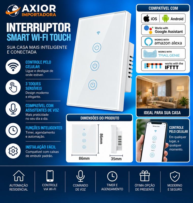 Interruptor smart wi-fi 3 touch