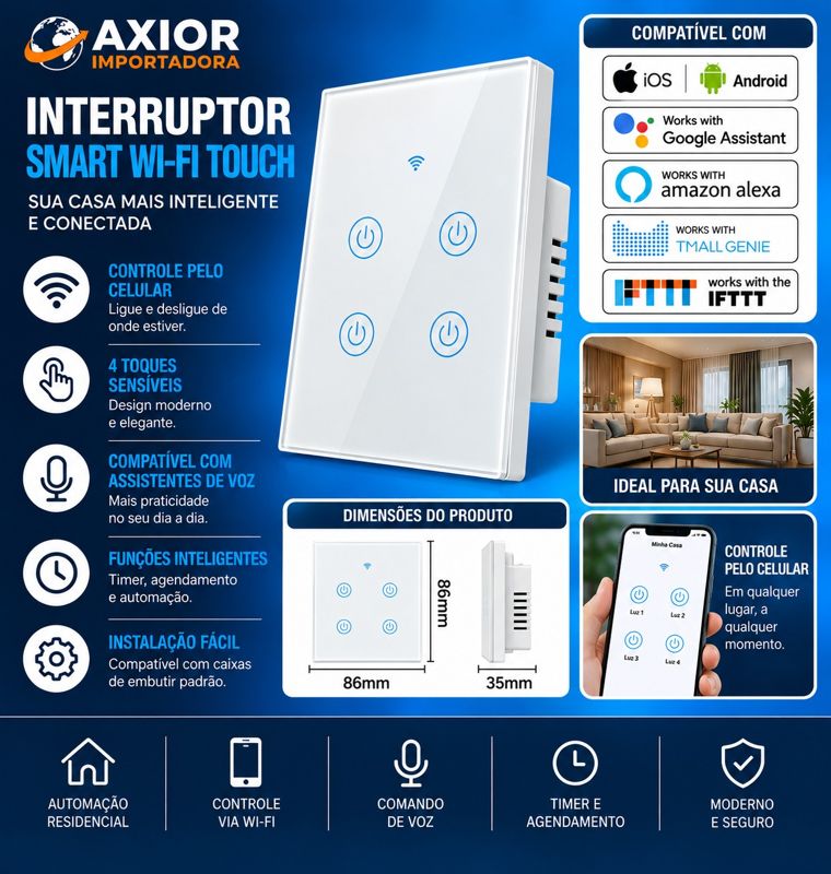 Interruptor smart wi-fi 4 touch