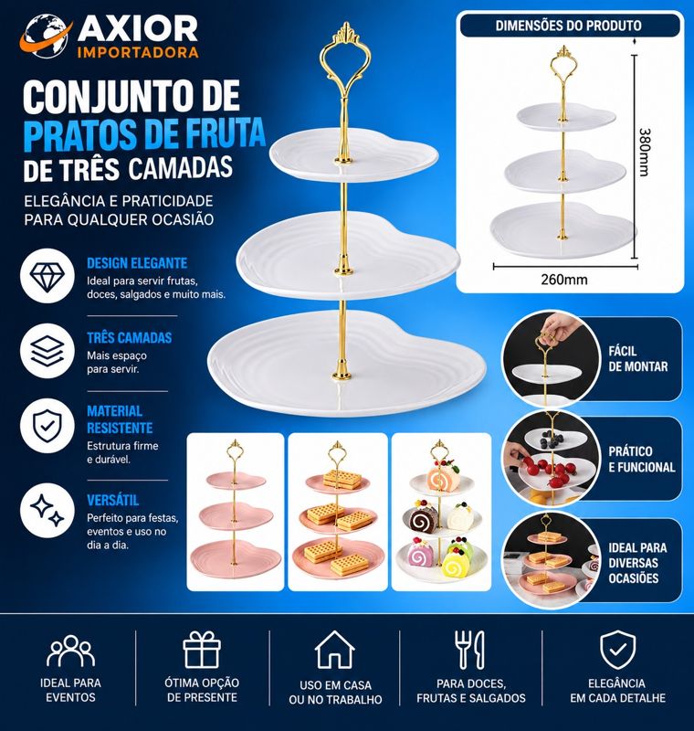 Conjunto de pratos de frutas - 3 andares