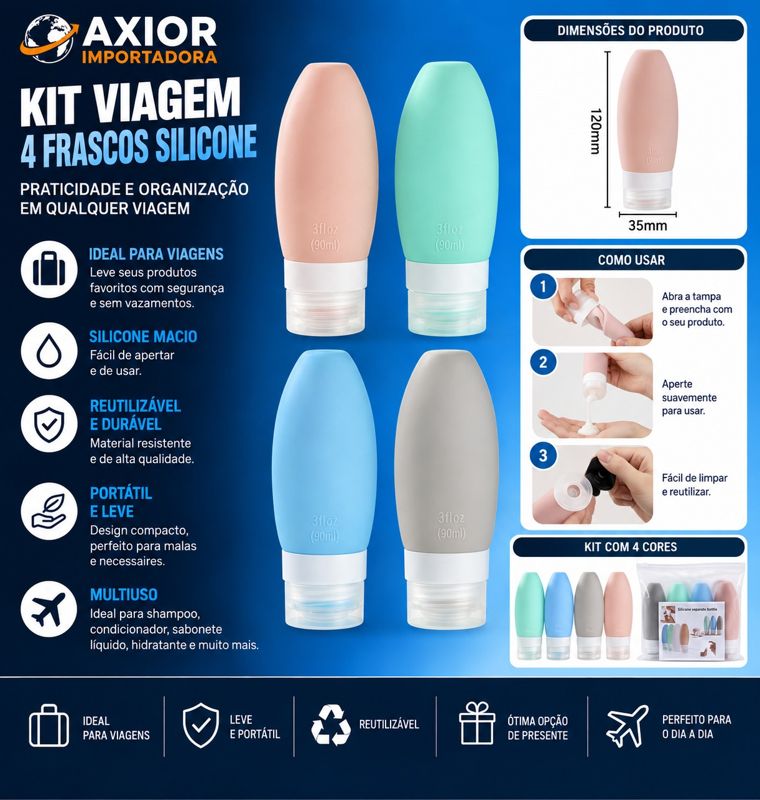 KIT viagem 4 frascos de silicone