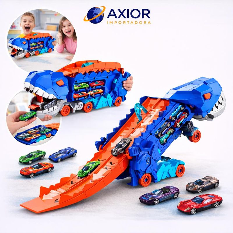 Dinossauro devorador de carros e rampa
