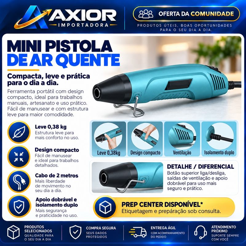 Mini soprador termico ar quente 320w 110v