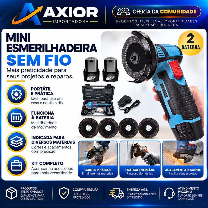 Mini esmerilhadeira sem fio 2 baterias