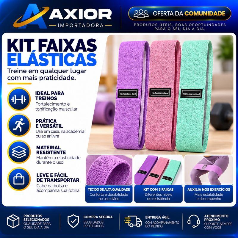 KIT 3 faixa elásticas exercício