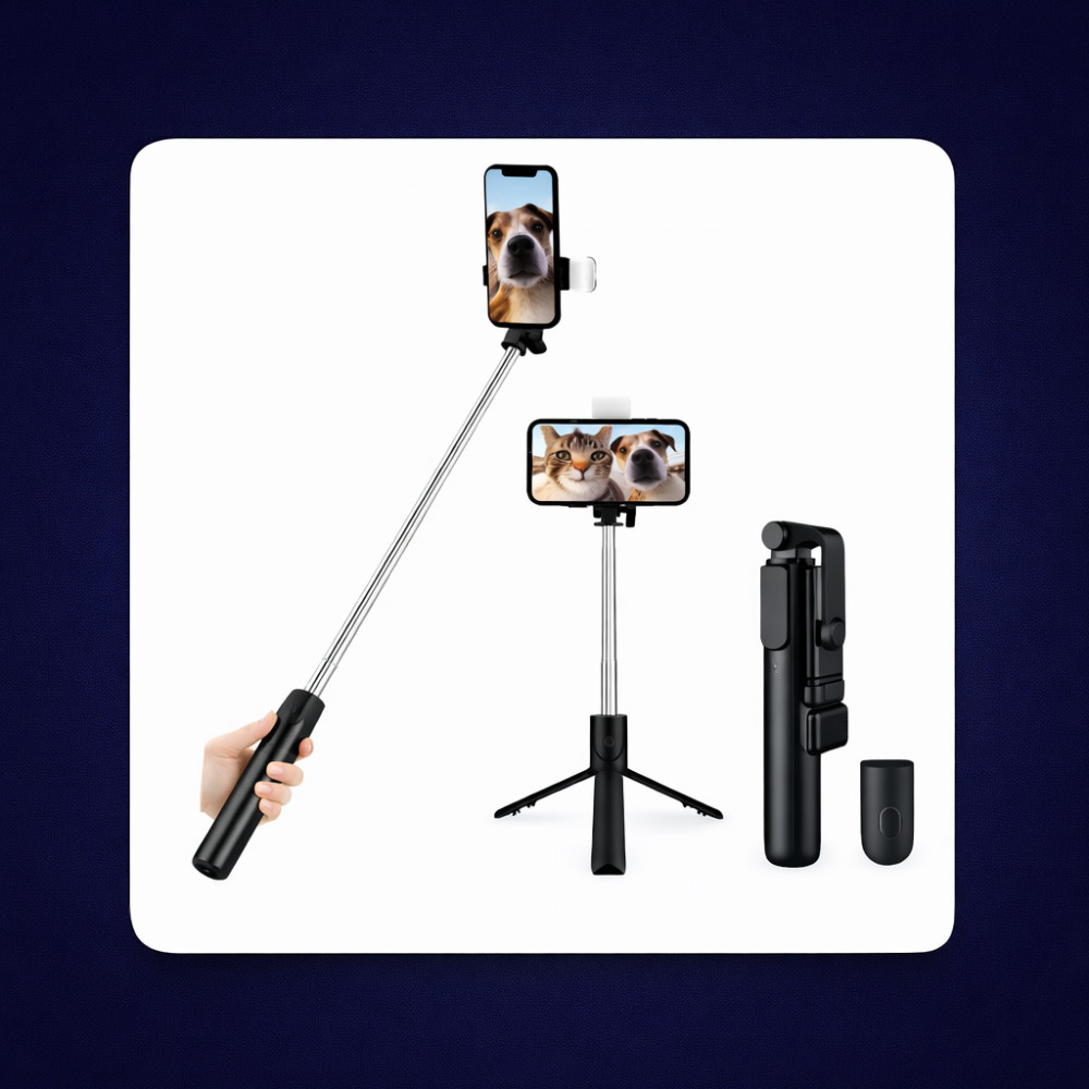 Bastão pau selfie tripé iluminação bluetooth 70 cm